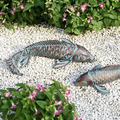 Ornamentos de Peces Luminosos para Jardín - Decoración en Resina Efecto Cobre