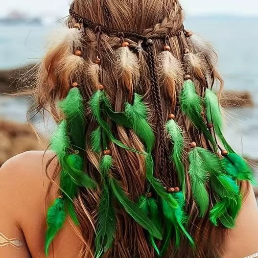 Diadema Bohemia de Plumas Bicolor - Accesorio Étnico para Cabello - Image 13