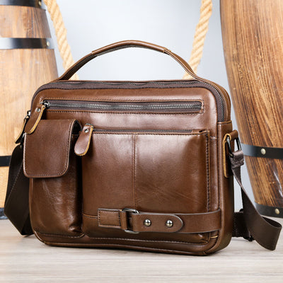 Bolsa Mensajera de Cuero Genuino con Acabado Encerado para Hombre