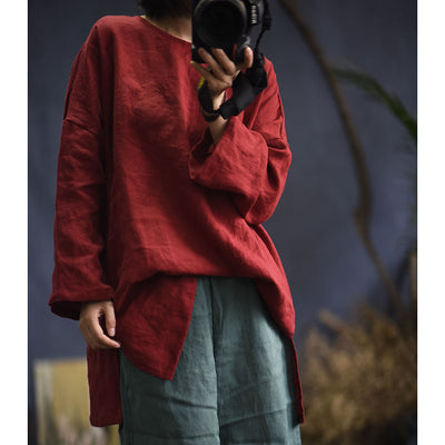Sudadera Retro de Algodón y Lino con Abertura Lateral - Manga Larga Primavera Otoño - Image 13