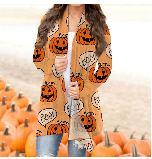 Cardigan Casual con Estampado Digital de Halloween para Mujer - Image 11