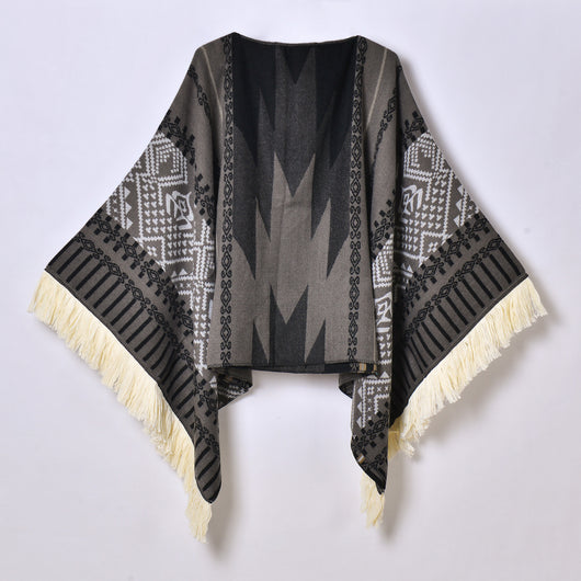 Poncho Denim Estilo Western con Flecos - Abrigo Cálido Unisex para Exteriores - Image 12