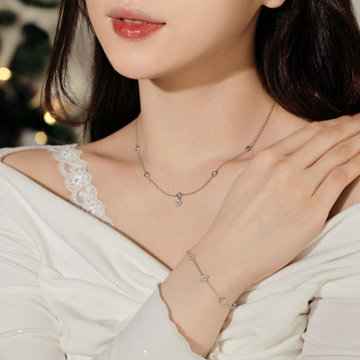 Collar y Pulsera de Plata Esterlina 925 Diseño Estrellado con Zirconia para Mujer