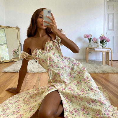 Vestido Largo Elegante con Estampado Floral, Mangas Abullonadas y Abertura Alta - Image 18