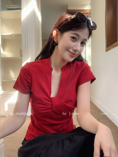 Blusa Básica Mujer con Nudo en V - Camiseta Versátil para Cualquier Ocasión - Image 13