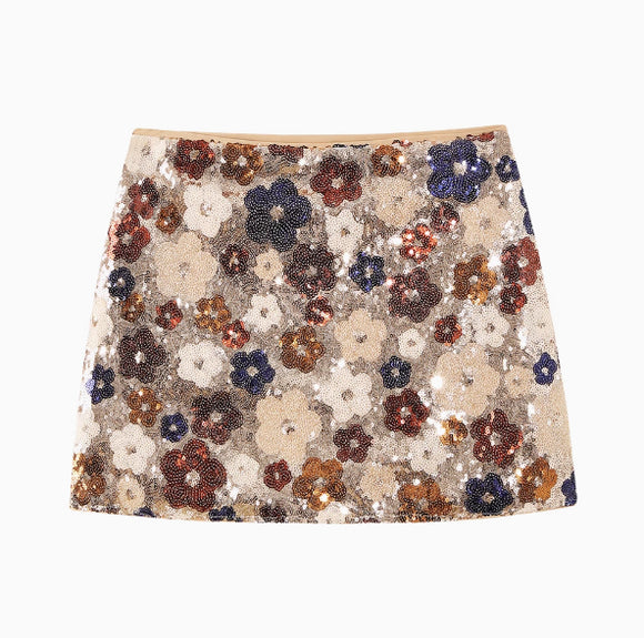 Falda Hot Girl con Lentejuelas y Bordados Pesados