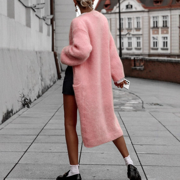 Abrigo Suéter Elegante Suelto con Bolsillos para Mujer - Otoño e Invierno