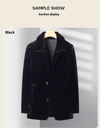Abrigo de Invierno para Hombre con Cuello Solapa y Piel de Visón Dorado - Image 17