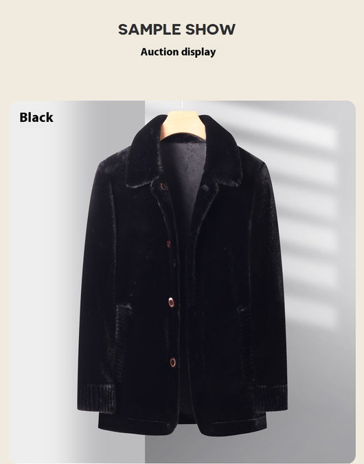 Abrigo de Invierno para Hombre con Cuello Solapa y Piel de Visón Dorado - Image 17