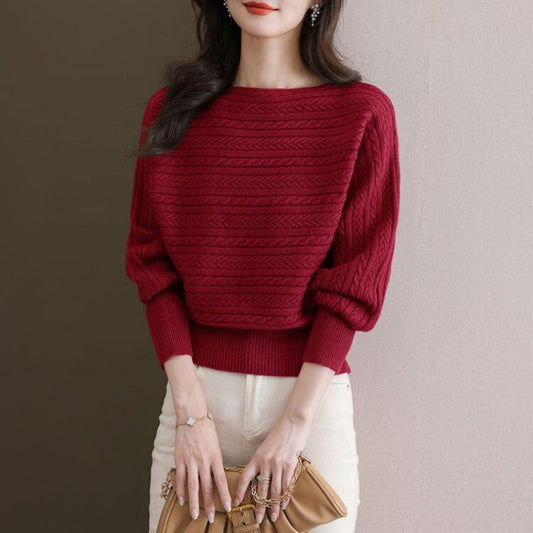 Blusa Tejida Cuello Barco Manga Murciélago Suelta para Otoño e Invierno - Image 2