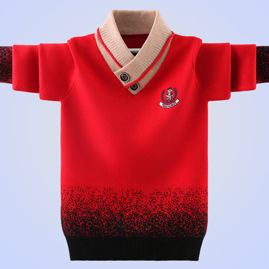 Suéter Pullover Infantil de Algodón con Cuello Tipo Fold