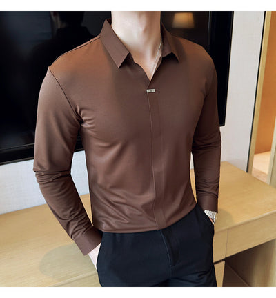 Camisa Manga Larga Cuello V sin Planchado - Image 29