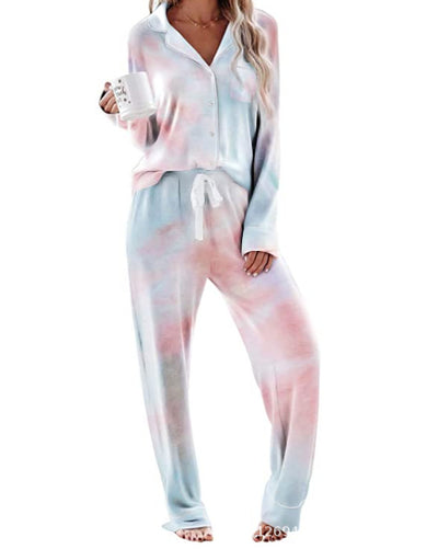 Pijama Tie Dye con Solapa y Botones - Manga Larga - Image 4