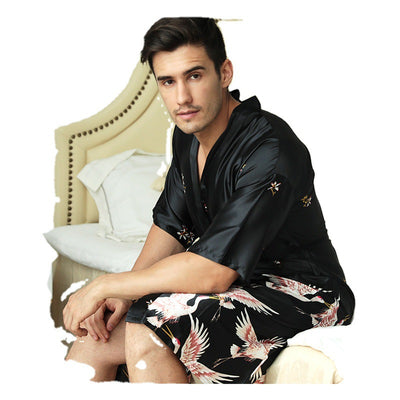 Bata de Seda Artificial Estampada para Novio y Padrino - Pijama Elegante Masculino - Image 5