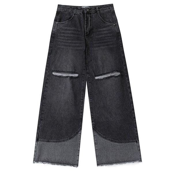 Pantalones Vaqueros Rectos Anchos Rotos con Flecos