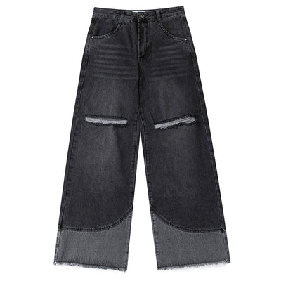 Pantalones Vaqueros Rectos Anchos Rotos con Flecos