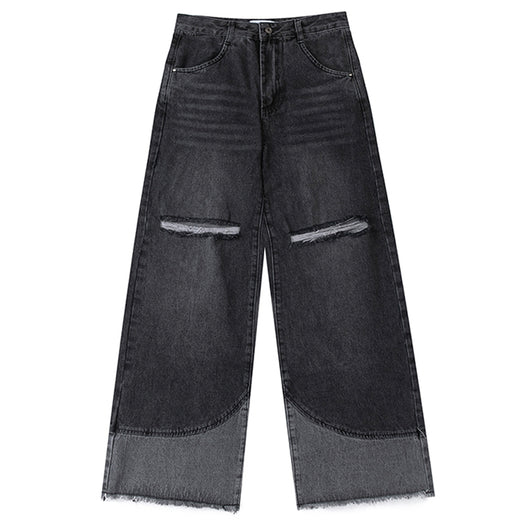 Pantalones Vaqueros Rectos Anchos Rotos con Flecos
