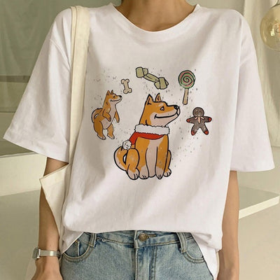 Playera Cuello Redondo para Mujer con Diseño Shiba Inu