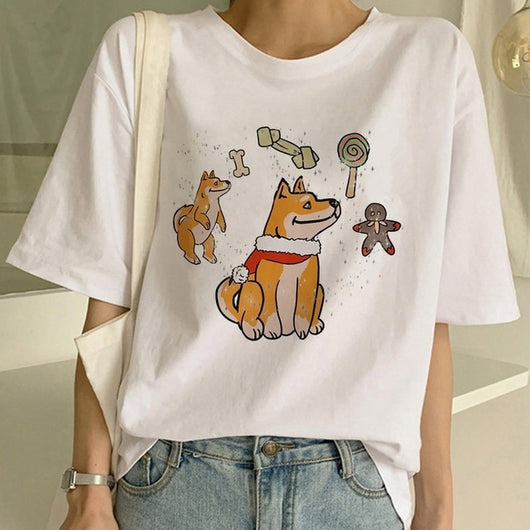Playera Cuello Redondo para Mujer con Diseño Shiba Inu