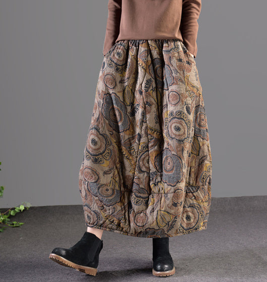 Falda Midi Floral Acolchada de Algodón y Lino para Mujer - Image 7