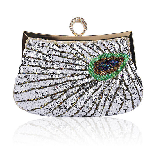 Bolso de Cena con Anillo de Cuentas Pavo Real Hecho a Mano - Image 6