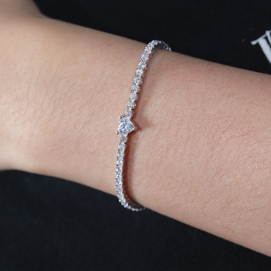 Pulsera de Plata S925 con Moissanita en Forma de Corazón
