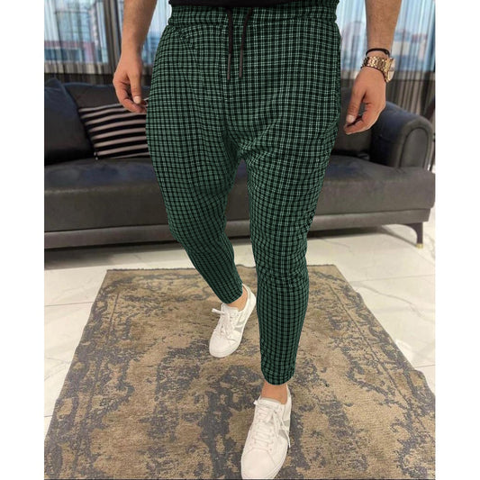 Pantalones de Cuadros Pequeños con Encaje para Hombre
