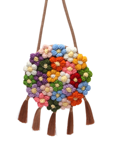 Bolsa Redonda Étnica Esponjosa para Mujer - Diseño Floral 2025
