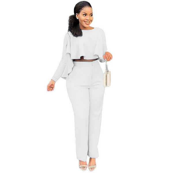Conjunto de Dos Piezas: Blusa Hueca de Manga Larga y Pantalón Ancho de Cintura Alta - Image 3