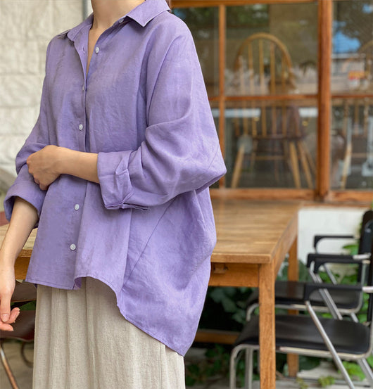 Blusa Vintage de Algodón y Lino Púrpura - Image 11