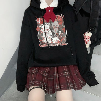 Suéter Holgado de Terciopelo Grueso con Estampado Oscuro Japonés para Mujer - Image 4
