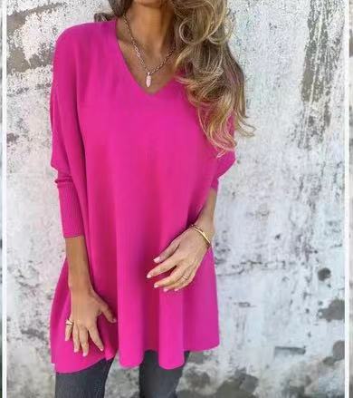 Blusa Larga Tejida Cuello V Suelta para Mujer - Image 13