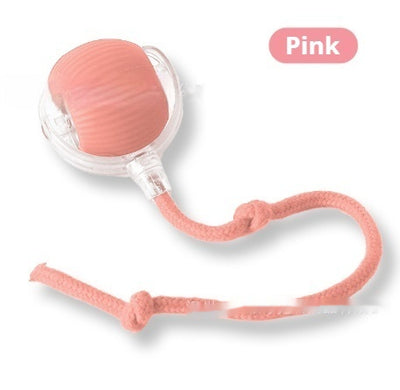 Two cat rolling ball toys, one red and one green, with clear plastic and knotted cords, on a white background. - Image 16