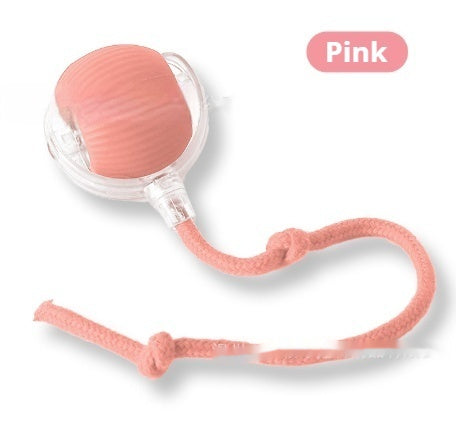 Two cat rolling ball toys, one red and one green, with clear plastic and knotted cords, on a white background. - Image 16
