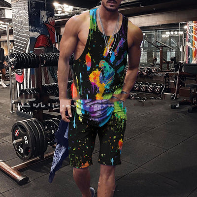 Conjunto Hip Hop Urbano: Camiseta sin Mangas Estampada + Shorts Coloridos