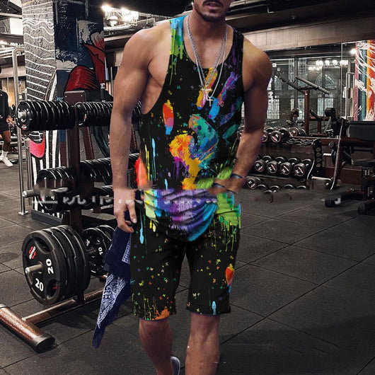 Conjunto Hip Hop Urbano: Camiseta sin Mangas Estampada + Shorts Coloridos