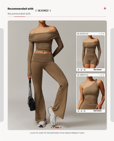 Pantalones Yoga Deportivos Talle Alto con Pliegues y Bota Acampanada - Image 22