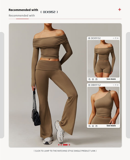 Pantalones Yoga Deportivos Talle Alto con Pliegues y Bota Acampanada - Image 22