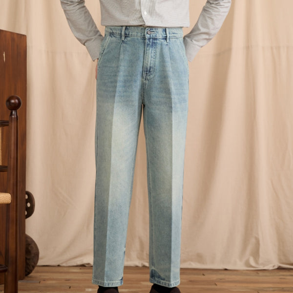 Jeans Vintage Lavados de Algodón Mezclado, Cintura Media y Corte Recto para Diario