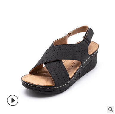 Sandalias Cuña Mujer Verano con Tiras Cruzadas y Diseño Calado - Image 6