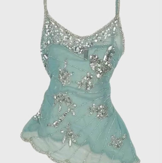 Blusa Camisola Ajustada con Lentejuelas Irregulares y Gasa Versátil