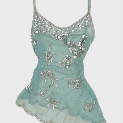 Blusa Camisola Ajustada con Lentejuelas Irregulares y Gasa Versátil