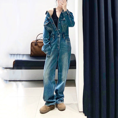 Jumpsuit Retro de Algodón Lavado Cintura Alta Pierna Recta - Image 2