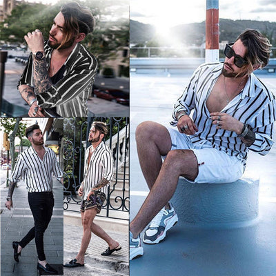 Camisa Casual de Manga Larga con Rayas para Hombre - Image 10