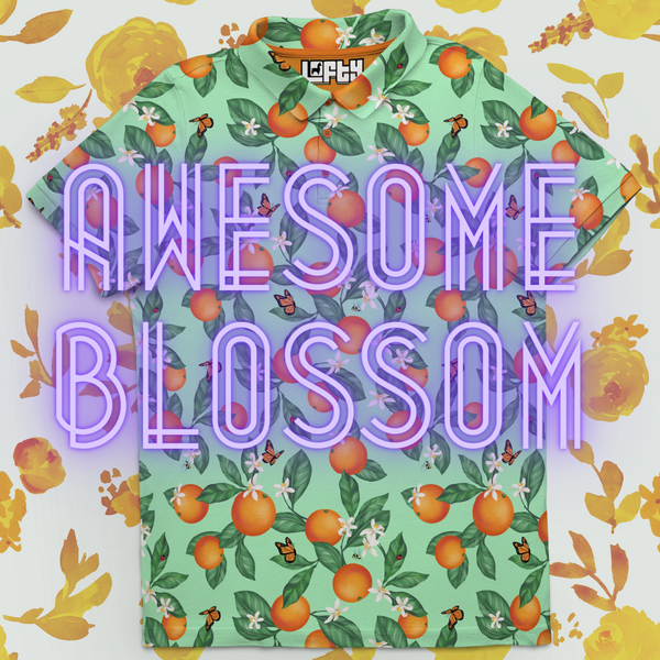 Awesome Blossom | Orange Blossom Pattern Golf Polo for Men
