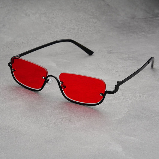Gold frame semi-rimless sunglasses with brown rectangular lenses and black temple tips on a white background. - Image 17