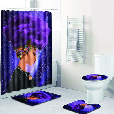 Juego de Cortina de Baño, Tapete y Funda de Inodoro Estampado Africano - 4 Piezas - Image 2