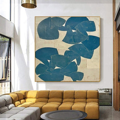 Cuadro Abstracto Azul Moderno Pintado a Mano - Óleo sobre Lienzo para Sala