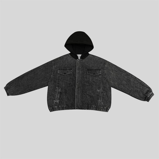 Chaqueta Acolchada Denim con Bolsillos 3D y Capucha