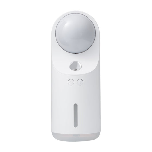 White and dark gray mini wireless ultrasonic humidifier and essential oil diffuser with an illuminated LED night lamp. - Image 15